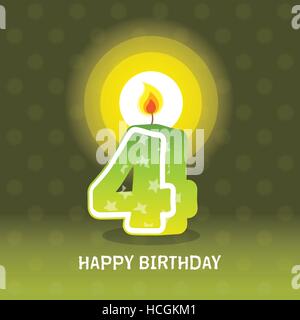 birthday card, fourth birthday with candle , number 4 Stock Vector