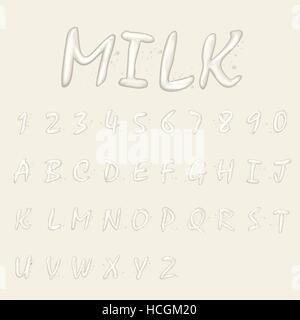 milk alphabets and numbers collection isolated on beige background Stock Vector