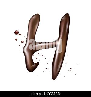 3d liquid chocolate letter H isolated on white background Stock Vector