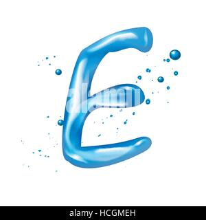 3d water letter E isolated on white background Stock Vector