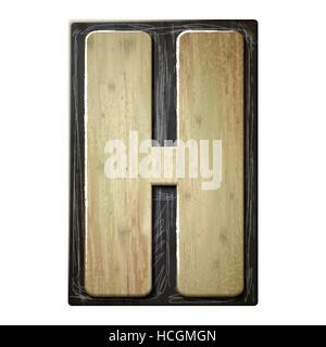 3d wood letterpress alphabet H isolated on white background Stock Vector