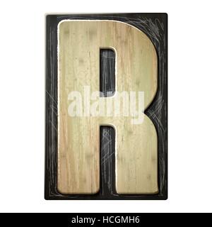 3d wood letterpress alphabet R isolated on white background Stock Vector