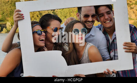 Happy young people taking selfies and having fun Stock Photo