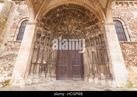 The tympanum on Le Mans cathedral, France. Stock Photo