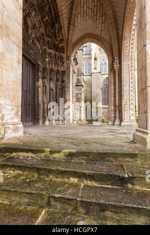 The steps leading up to the tympanum on Le Mans cathedral. Stock Photo