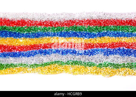Multicolored stripes of glittered gel close up. On white Stock Photo