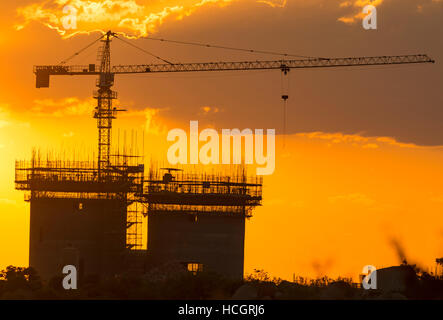 construction Zimbabwe Africa crane sunset develop Stock Photo