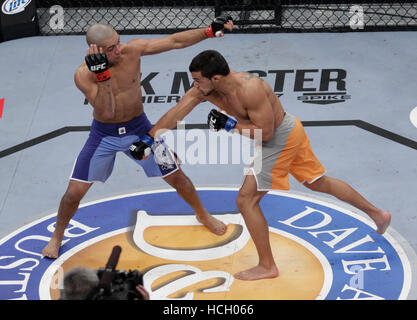 Diego Brandao, left, fights Dennis Bermudez at The Ultimate Fighter 14 Finale at the Palms in Las Vegas, Nevada on Saturday, December 3, 2011. Photo by Francis Specker Stock Photo