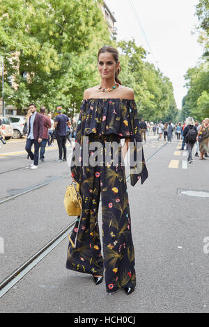 Izabel Goulart before Fendi fashion show, Milan Fashion Week street style on September 22, 2016 in Milan. Stock Photo
