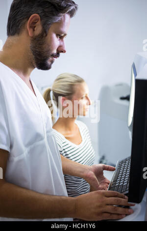 Woman receiving aesthetic laser scan Stock Photo