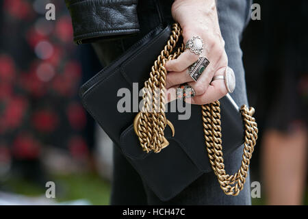 MILAN - SEPTEMBER 23: Man with Gucci shoes and Louis Vuitton bag before  Gabriele Colangelo fashion show, Milan Fashion Week street style on  September Stock Photo - Alamy