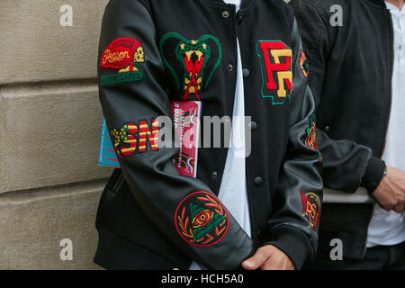 Man with black bomber jacket before fashion Tod's show, Milan Fashion Week street style on September 23, 2016 in Milan. Stock Photo
