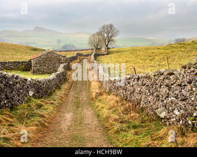 Goat Scar Lane above Stainforth in Ribblesdale, North Yorkshire with ...