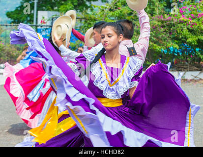 Salvadorian dancers perform during the Flower & Palm Festival in Panchimalco, El Salvador Stock Photo