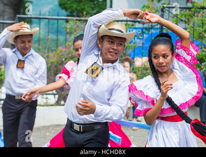 Salvadorian dancers perform during the Flower & Palm Festival in Panchimalco, El Salvador Stock Photo