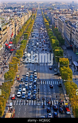 The Champs-Élysées as seen from the Arc de Triomphe (Arch of Triumph), Paris, France.
