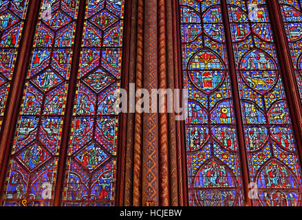 Amazing stained glass windows in the upper level of Sainte-Chapelle on  Île de la Cité, Paris, France. Stock Photo