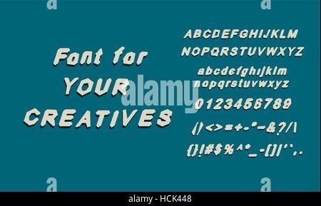 English alphabet font glyphs font. Uppercase and lowercase letters, number, special symbols set. Vector sans -serif modern font for posters, booklet t Stock Vector