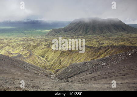 Trunk cone of Marumligar volcanic crater at at 957 ms.high seen from the way down the Mount Marum active volcano inside the 8x12kms.wide Ambrym island Stock Photo