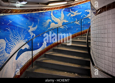 The stairs in Abbesses metro station (line 12), 18th arrondissement, Montmartre, Paris, France. Stock Photo