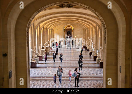 One of the halls of the Denon wing in Louvre museum  dedicated to sculpture. Paris, France. Stock Photo