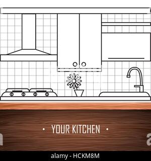 Kitchen home interior . Vector background . Stock Vector