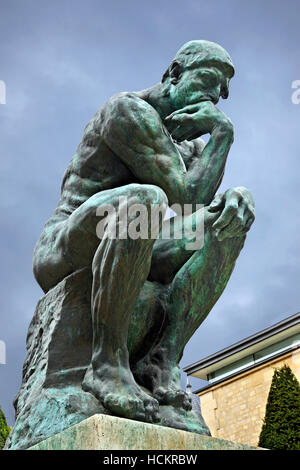 'The Thinker' (Le Penseur) by Auguste Rodin in the gardens of Rodin Museum, Saint-Germain, Paris, France Stock Photo
