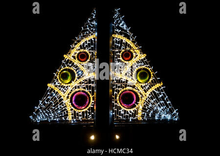 Outdoor LED Christmas tree lights display at night, Vancouver, Canada Stock Photo