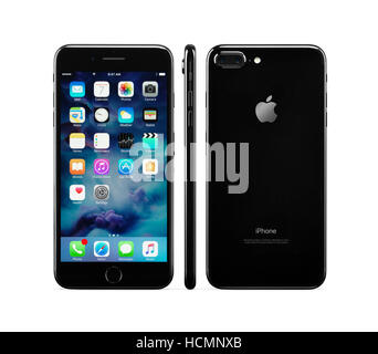 Apple iPhone 7 Plus black front, side and rear views isolated on white background with clipping path Stock Photo