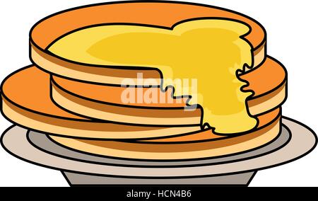delicious pancakes maple syrup outline Stock Vector