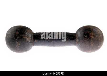 One rusty black dumbbell on white background Stock Photo