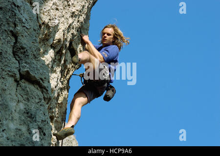 Man doing sport climbing, Laussa, Upper Austria, Austria, Europe Stock Photo