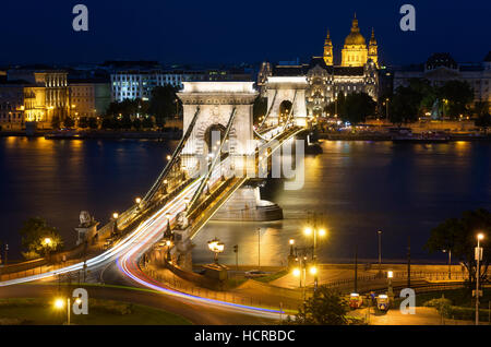 Szechenyi Chain Bridge in Budapest Hungary Stock Photo