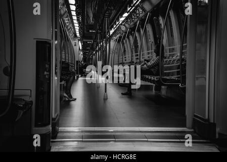 Singapore MRT underground train in black & white Stock Photo