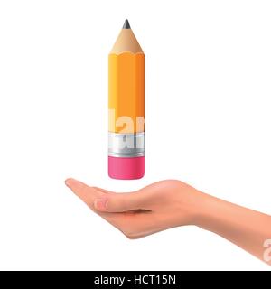 3d hand holding a lovely pencil over white background Stock Vector
