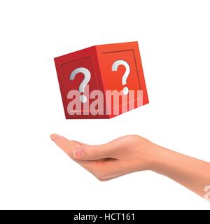 3d hand holding mysterious box over white background Stock Vector