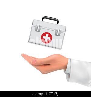 3d hand holding first aid kit over white background Stock Vector