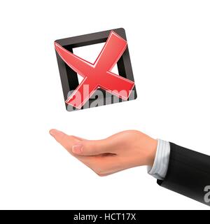 3d hand holding red cross mark over white background Stock Vector