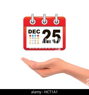 3d hand holding calendar over white background Stock Vector