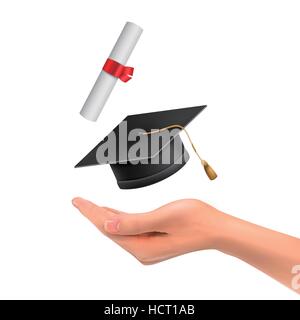 hand holding school graduation hat Stock Vector Image & Art - Alamy