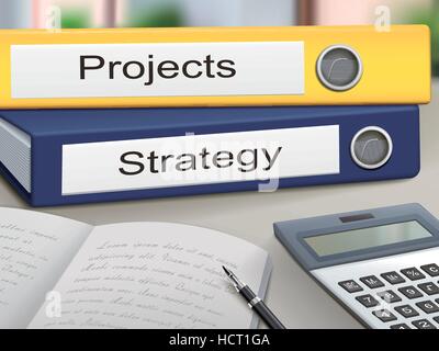 projects and strategy binders isolated on the office table Stock Vector