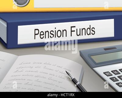 pension funds binders isolated on the office table Stock Vector