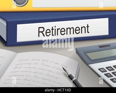 retirement binders isolated on the office table Stock Vector