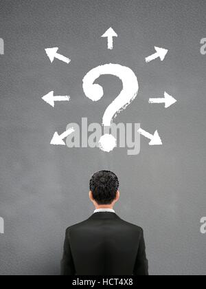 businessman with question mark above head over grey Stock Vector