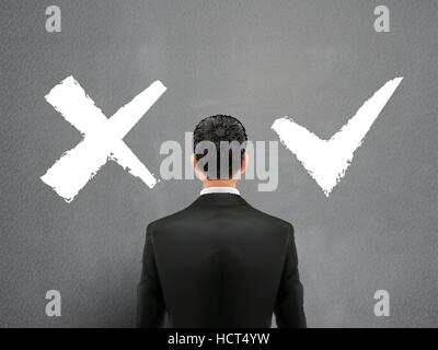 businessman and a choice of yes or no over grey Stock Vector