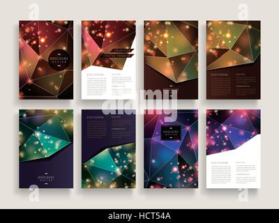 gorgeous brochure template design set with sparkling polygon elements Stock Vector