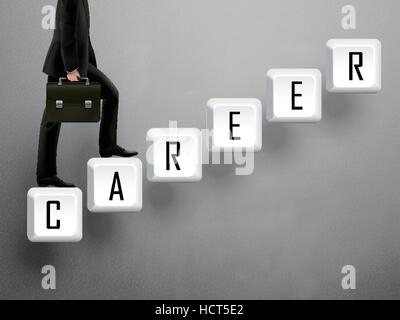 businessman walking on career keyboard stairs over grey Stock Vector