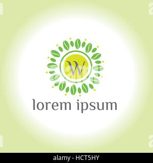 W letter business vector logo design. Initial  letter brand identity (sign, symbol, icon, monogram). Green bio food eco brand Stock Vector