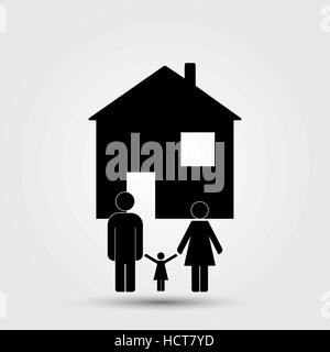 Concept image of a family under an abstract house design isolated on a white background Stock Vector