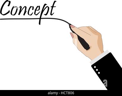 Image of a hand writing the word vector isolated on a white background Stock Vector